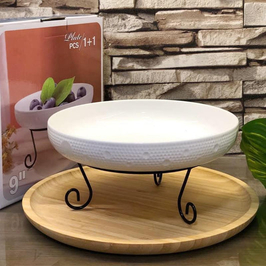 EleganceServe Ceramic Footed Platter - 8 Inch