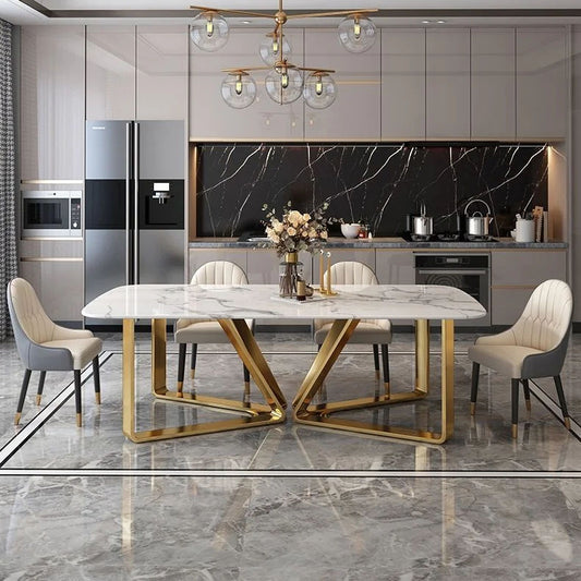 Marble Top Dining 6 seater dining Golden Stainless Steel