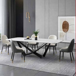 Marble Top Dining 8 Seater Dining Table Carbon Steel