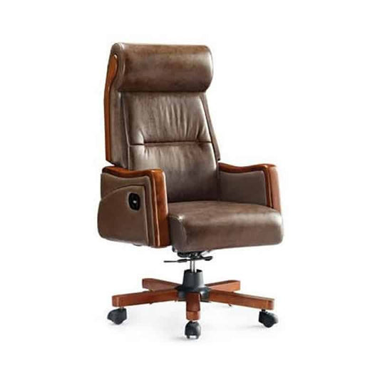 Unique Mid-Dark Brown Leather Chair