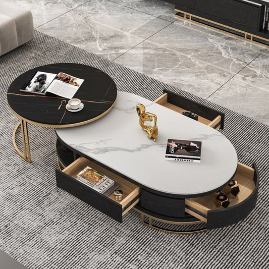 Foshan Calla Modern Marbling Glass Coffee Table With Storage Drawers