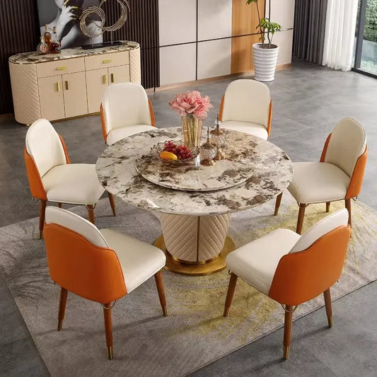 Marble Top Dining 6 Seater Dining Table Carbon Steel